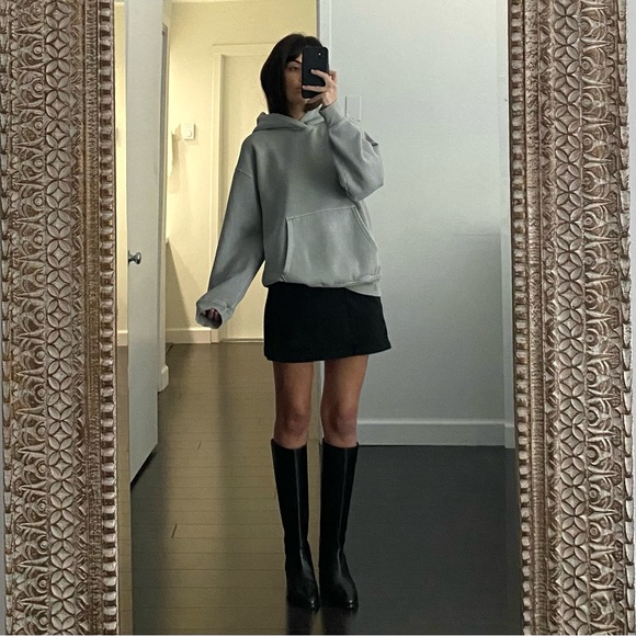 Aritzia Tops - TNA / Aritzia Distressed Cozy Fleece Boyfriend Perfect Hoodie in Green Gray